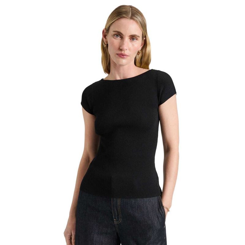 Veronika Maine Ribbed Cap Sleeve Boat Neck Knit image number 0